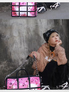 CFIERCE Spiked Cat Print Cage Bag in Red