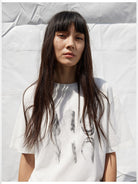 RandomPiece Shell Print High Twist Cotton T Shirt in White - On Model