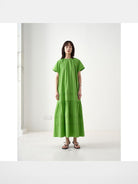 RandomPiece Eco Cotton Hemp Tiered Maxi Dress in Green - On Model