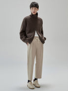 NANS Heavyweight Raglan Zip Cardigan in Brown - On Model