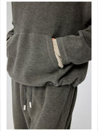 Simple Project Drawstring Hem Fleece Hoodie in Gray - On Model