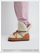 RARELY ALIKE Wool Lined Hidden Wedge Boots in Cream - On Model