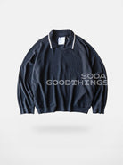 Soda Contrast Collar Linen Knit Sweater in Gray