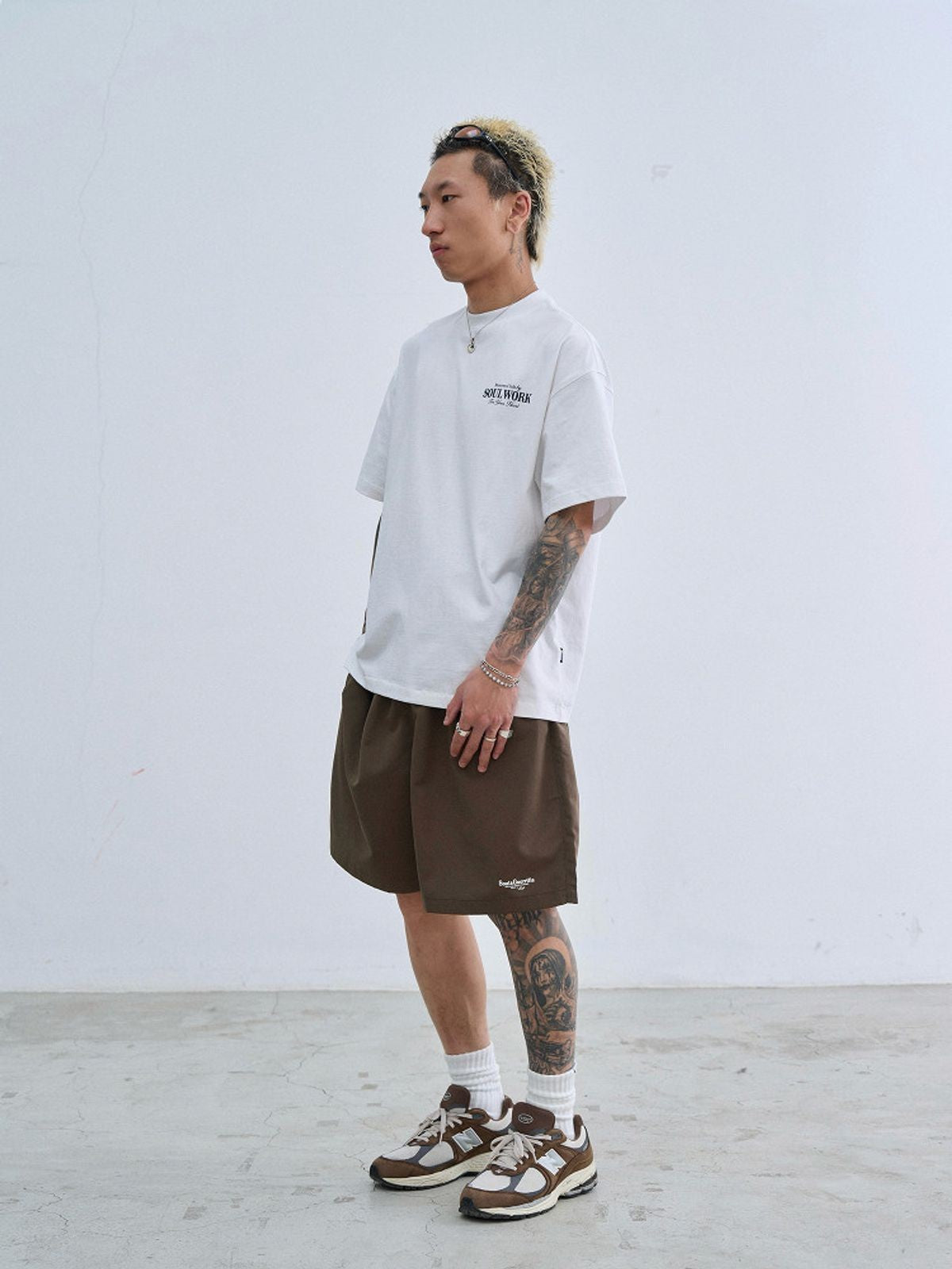 SWFI Heavyweight Cotton Logo T Shirt in White - On Model