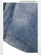 SOD Co. Distressed Ink Splatter Denim Shirt in Blue - Detail