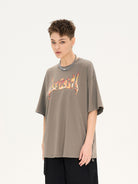 LOSTCTRL Flame Logo Heavy Cotton T Shirt in Olive - On Model