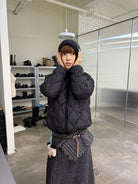 NeverSeez Diamond Quilted Down Puffer in Black - On Model