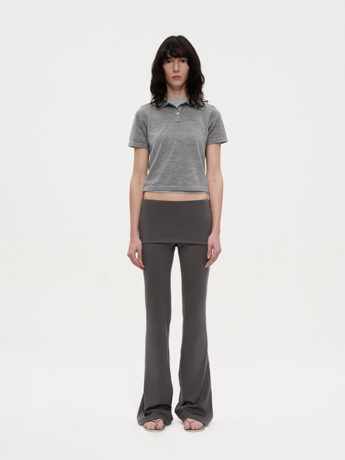 Rarely Alike Pure Wool Logo Jacquard Polo in Gray - On Model