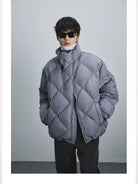 NANS Diamond Quilted Double Zip Puffer in Black