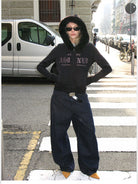 ACSENSE STUDIO Embroidered Faux Fur Zip Hoodie in Black - On Model