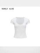 RARELY ALIKE Cup Neck Fitted T Shirt in White