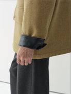 ROYA Sheepskin Collar Wool Blend Safari Jacket in Yellow - On Model