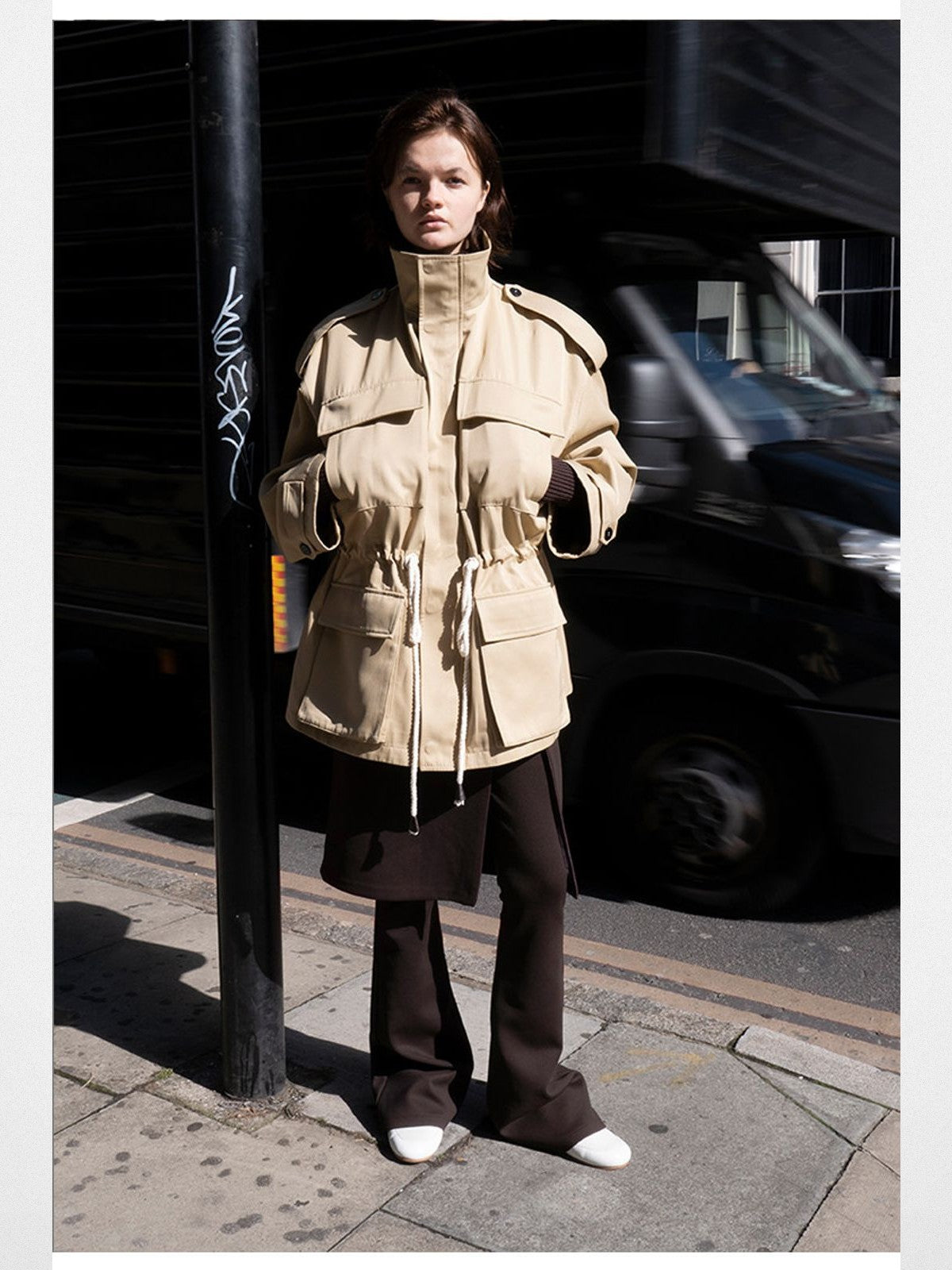 RARELY ALIKE Faux Two Piece Knit Skort in Brown - On Model