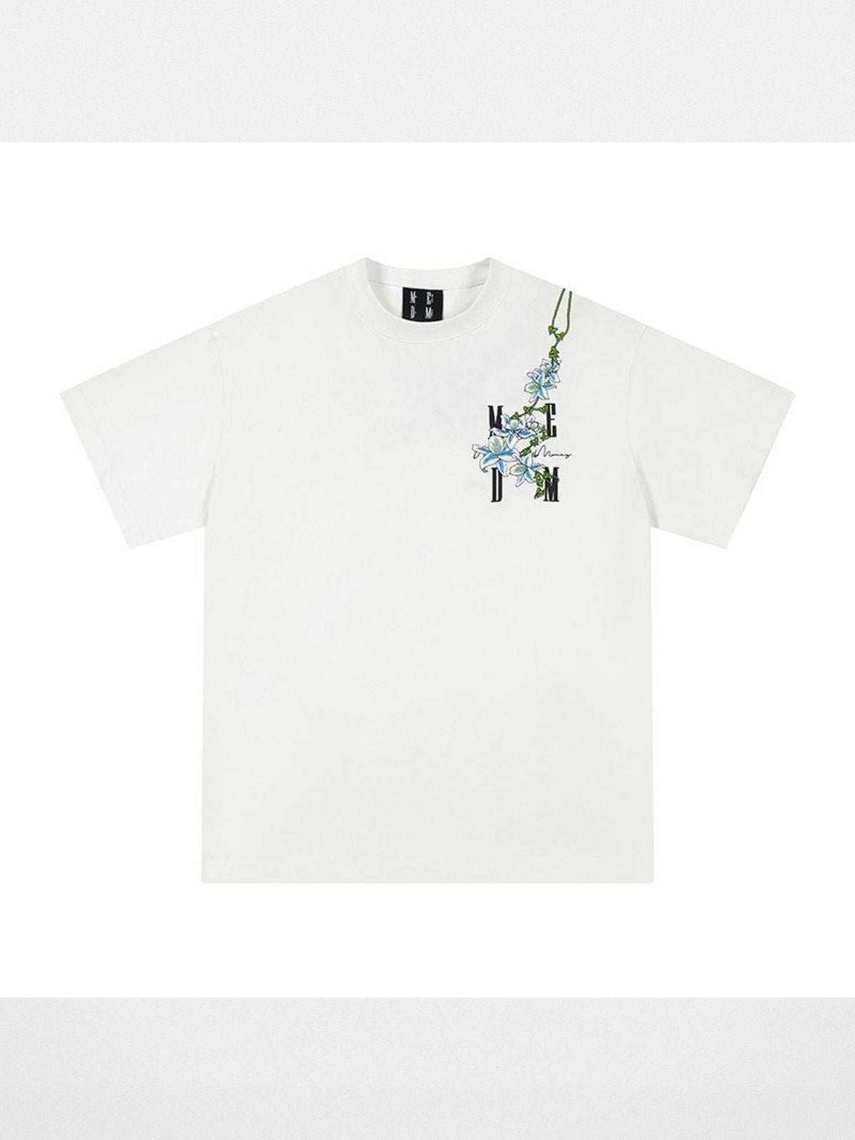 MEDM Vine Floral Embroidery T Shirt in White