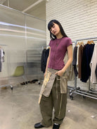 NeverSeez Slim Lyocell Wool Blend Tee in Purple - On Model