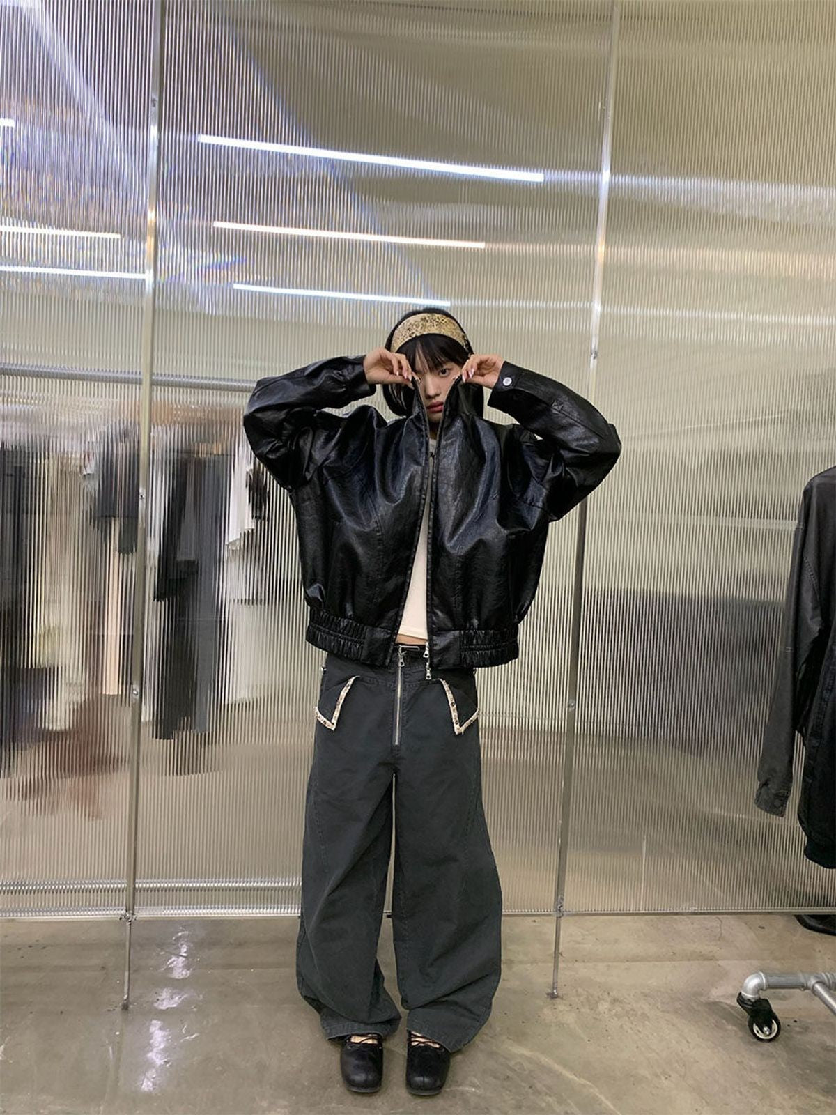 NeverSeez Washed Cotton Beaded Cargo Pants in Gray - On Model