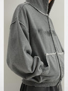 MasonPrince Distressed Graffiti Zip Hoodie in Gray - On Model