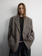 RandomPiece Oversized Wool Blend Blazer in Beige - On Model