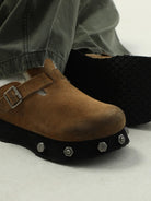 MASONPRINCE Matte Suede Platform Clogs in Black #color_black