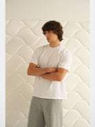 Retro21 Tubular Knit Brushed Cotton T Shirt in White - On Model