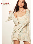 BeerBro Beaded Shell Print Mesh Dress in Mint - On Model