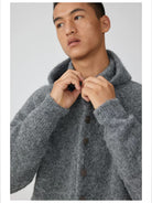 Simple Project Hooded Wool Blend Cardigan in Gray - On Male Model