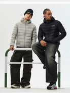 MEDM Waterproof Goose Down Hooded Puffer in Gray - On Male Model