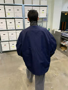 NeverSeez Vintage Wash Nylon Barn Jacket in Navy - On Male Model