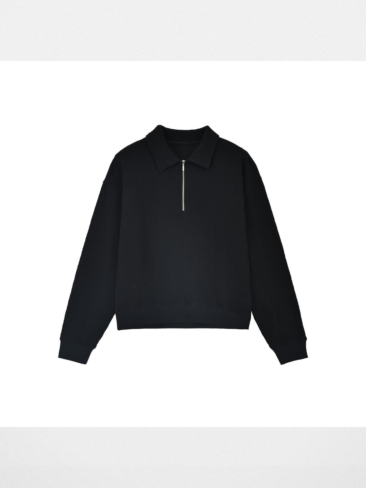 ROOLRREN Homme Textured Cotton Half Zip Sweatshirt in Black