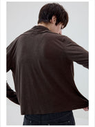 Simple Project Linen Blend Cowl Neck Cardigan in Brown - On Model