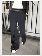 RARELY ALIKE Ribbed Waist Overlay Trousers in Black - On Model