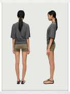 RARELY ALIKE Asymmetrical Ruched Waist Tee in Gray - On Model