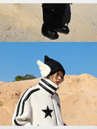 CFIERCE Angel Wings Pointed Knit Beanie in Black - On Model