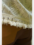 Retro 21 Fringed Lace Knit Cuban Collar Shirt in White - On Female Model