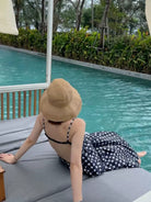 1S STUDIO Polka Dot Open Back Maxi Dress in Blue - On Model