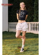 BeerBro Schnauzer Rhinestone Cropped Tee in Black - On Model