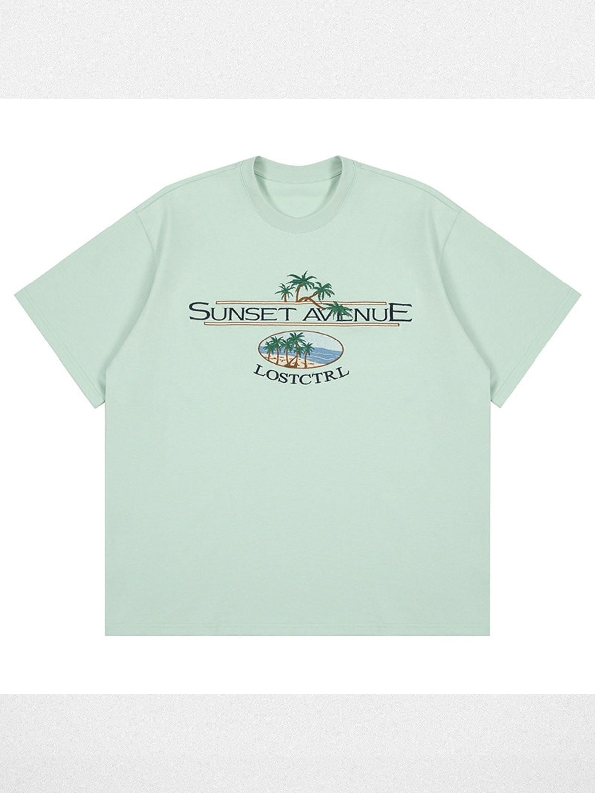 LOSTCTRL Palm Tree Embroidered Cotton Tee in Mint