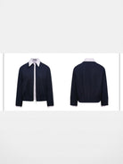 RARELY ALIKE Faux Layered Striped Collar Jacket in Navy Blue
