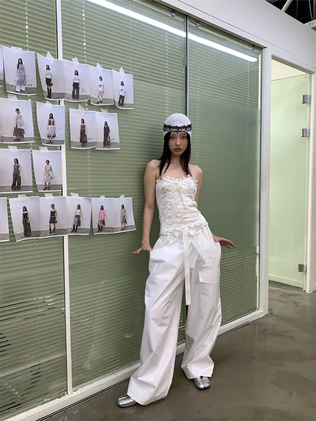 NeverSeez Quick Dry Wide Leg Trousers in White - On Female Model