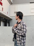 SOD Embroidered Plaid Western Shirt in Gray - On Model