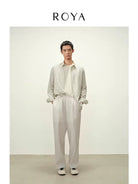 ROYA Striped Lyocell Silk Blend Shirt in White - On Model