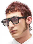 FUTURE UPDATE Geometric Double Bridge Sunglasses in Gray - On Model