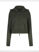 FaxCopyExpress Wool Stand Collar Zip Cardigan in Olive