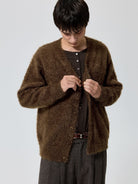 Simple Project Brushed Wool Blend Cardigan in Brown - On Model