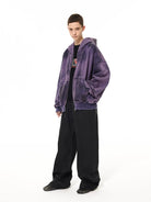 UNKNOWNWORLD Mud Dyed Zip Up Hoodie in Purple - On Male Model