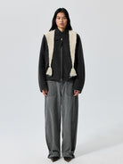 Simple Project Double Faced Wool Harrington Jacket in Gray - On Female Model