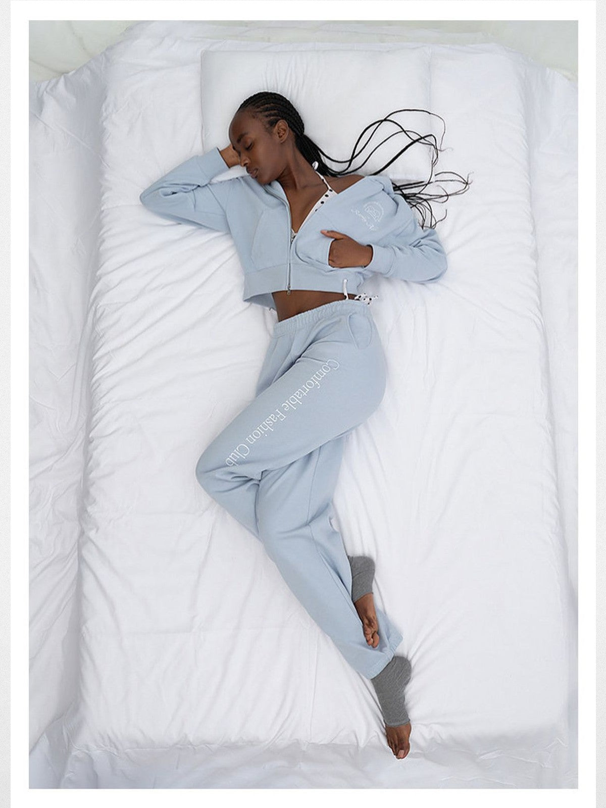 RARELY ALIKE Logo Print Zip Up Hoodie in Sky Blue - Lifestyle