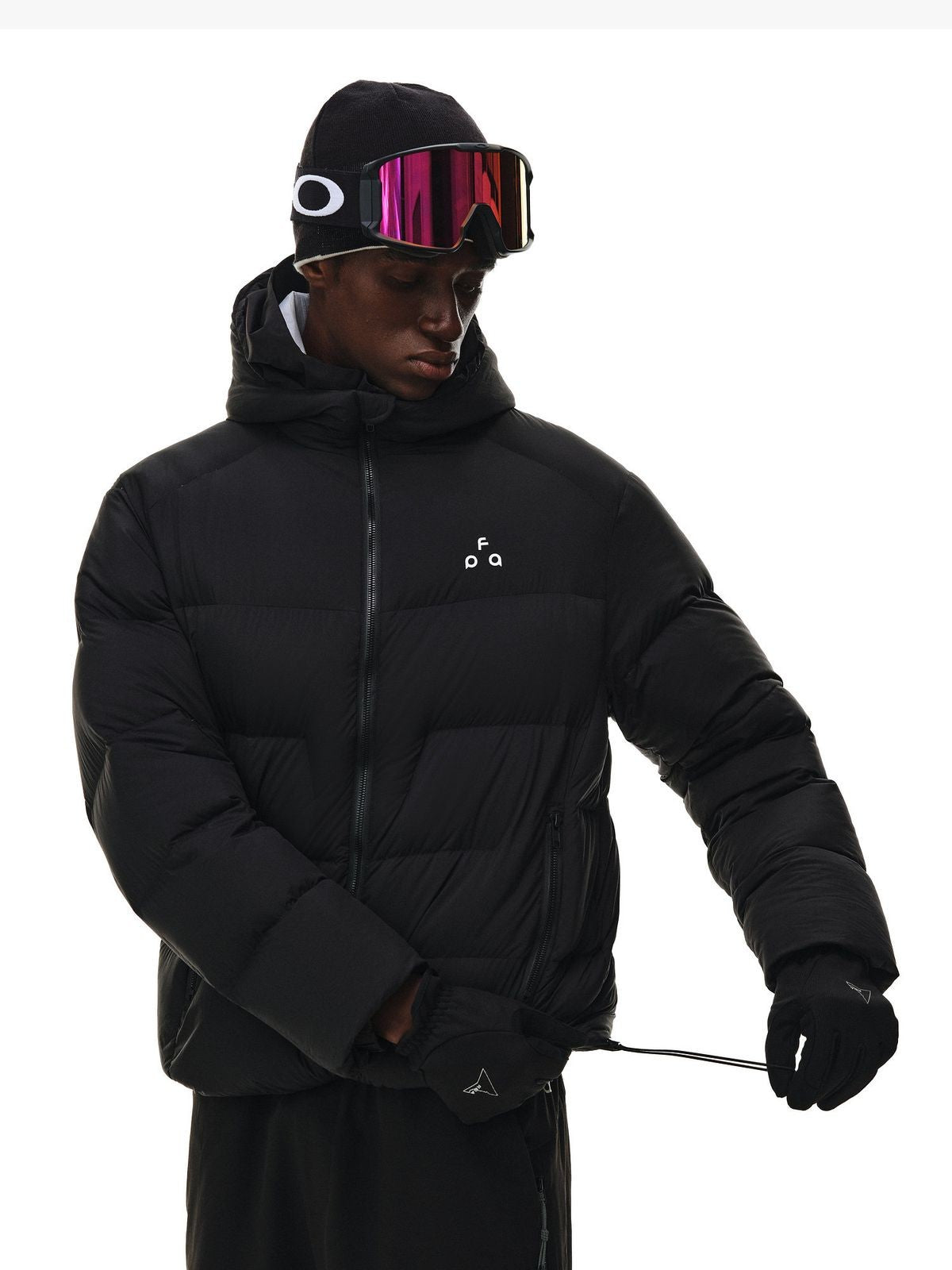 FPA Store Hooded Goose Down Puffer in Black - On Model