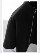 Roolrren Homme Worsted Wool Zip Up Shirt Jacket in Black - Detail