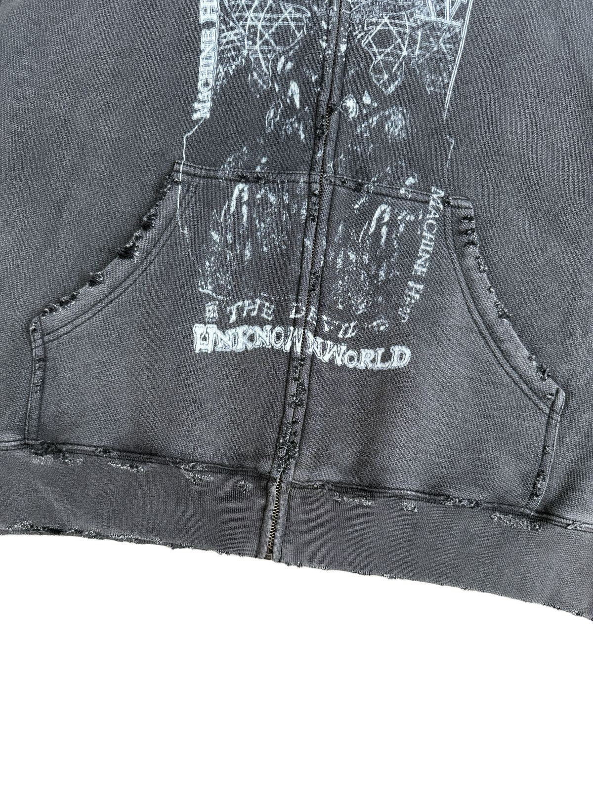 UNKNOWNWORLD Distressed Mechanical Print Hoodie in Black - Detail